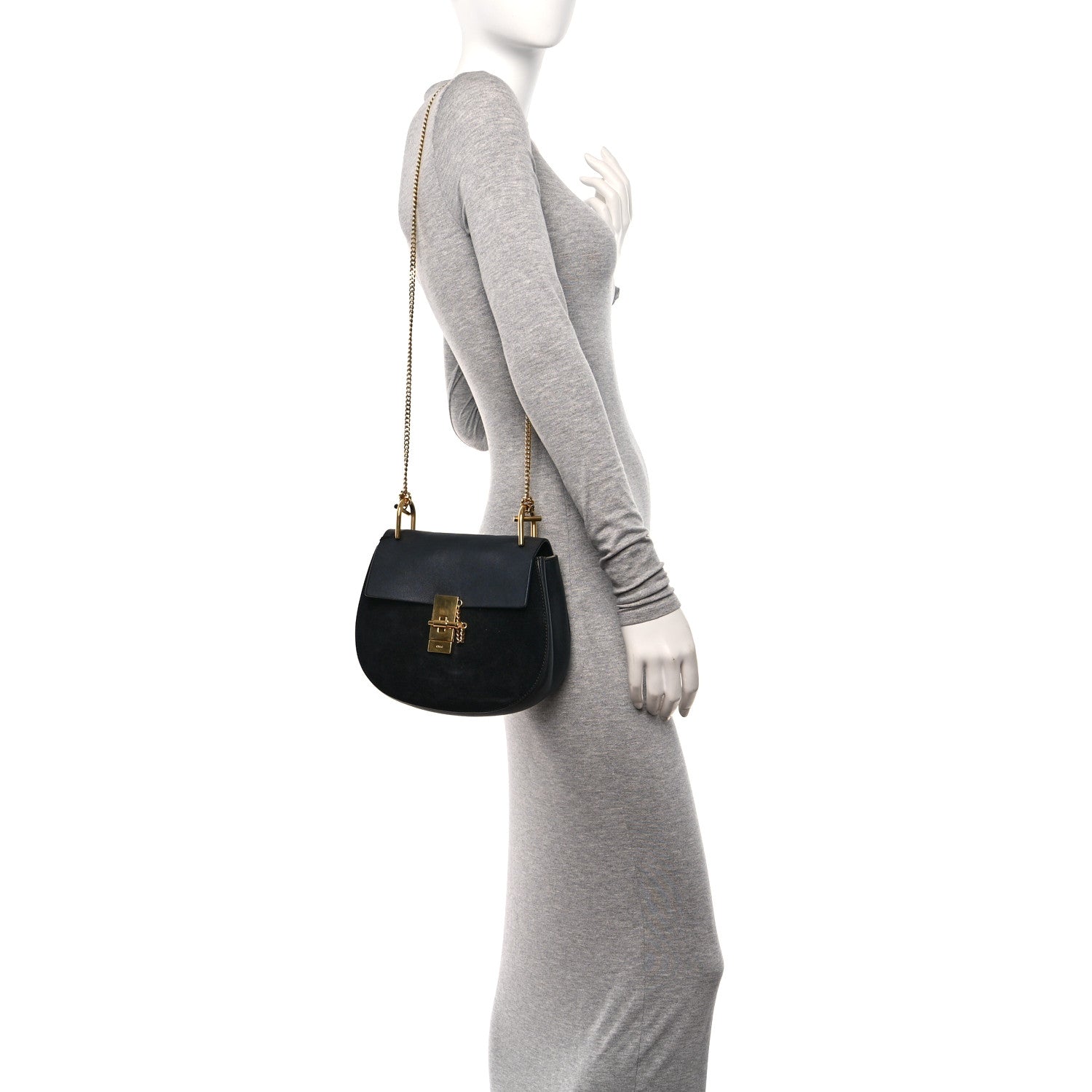 Chloe Suede Smooth Calfskin Drew Shoulder Bag Black 2 of 10