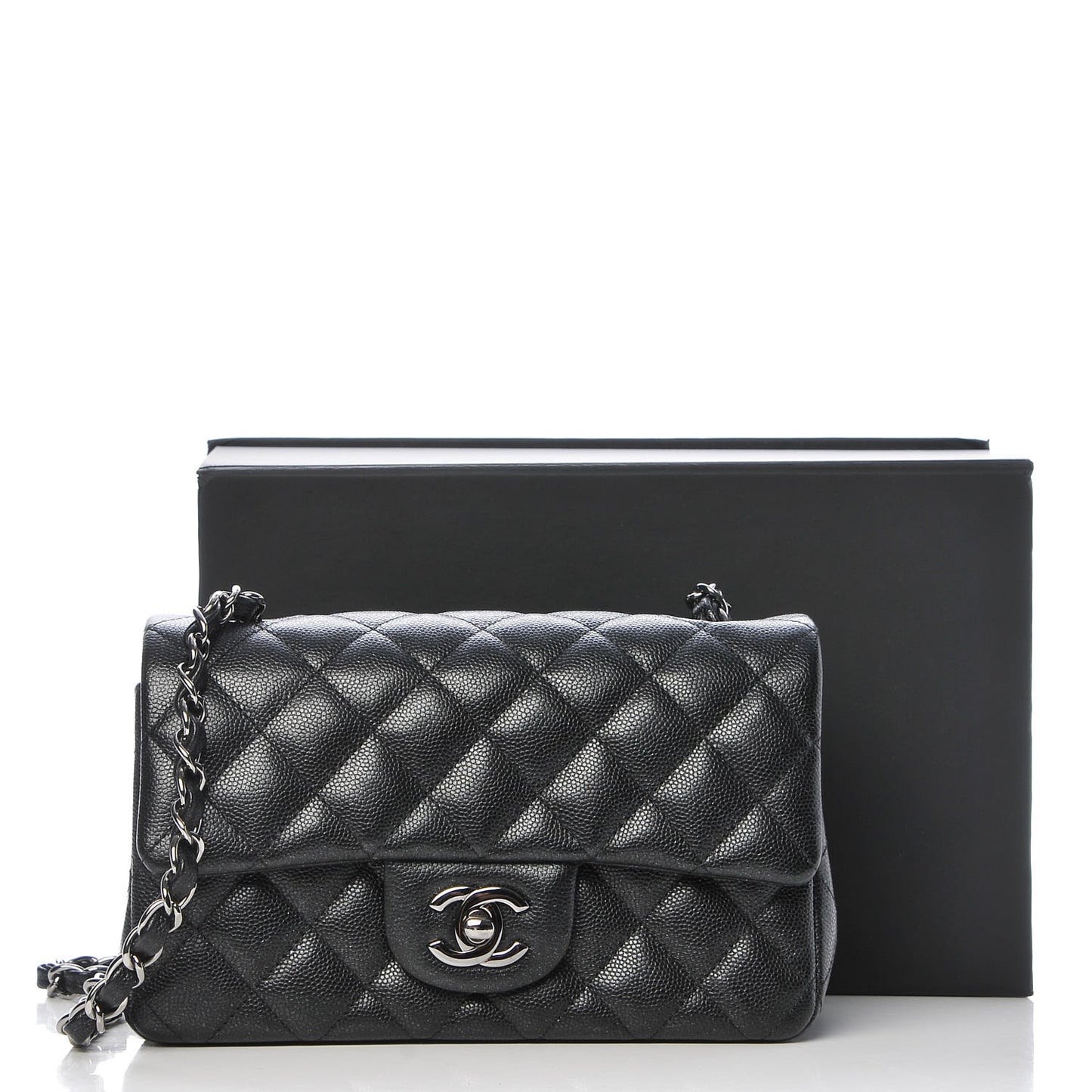 Iridescent Caviar Quilted Mini Rectangular Flap Black
