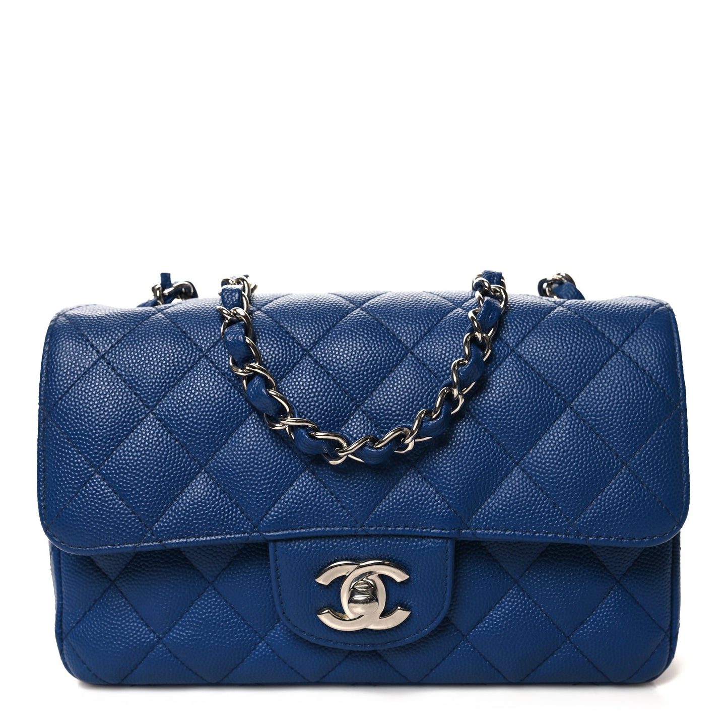 Caviar Quilted Mini Rectangular Flap Blue