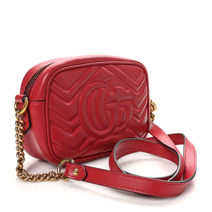 Gucci Calfskin Matelasse Mini GG Marmont Chain Shoulder Bag Hibiscus Red 3 of 11