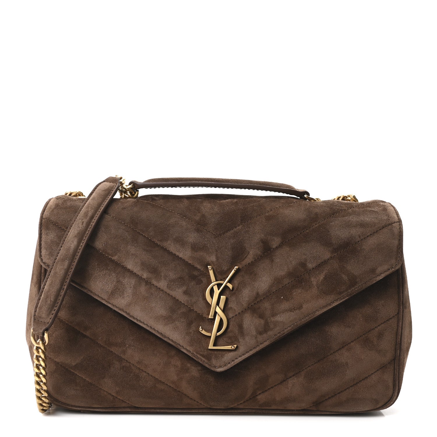 Saint Laurent Suede Chevron Quilted Medium LouLou Bark Brown 1 of 12