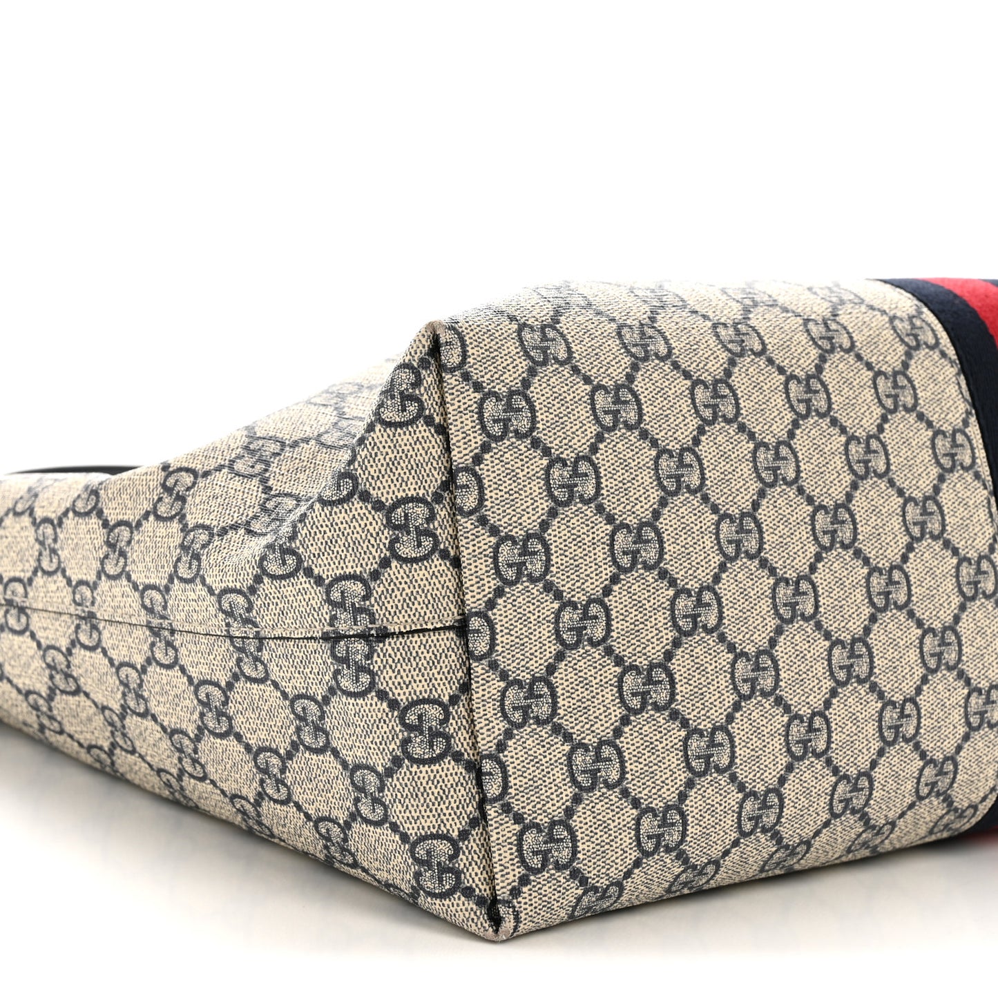 GG Supreme Monogram Textured Calfskin Web Medium Ophidia Shopping Tote Beige Blue