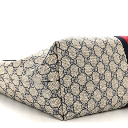 Gucci GG Supreme Monogram Textured Calfskin Web Medium Ophidia Shopping Tote Beige Blue 9 of 13