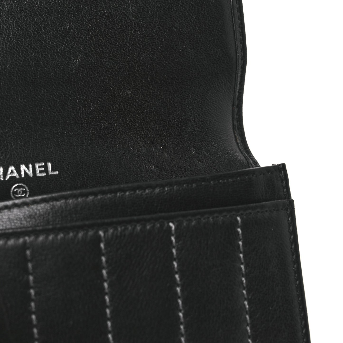 Lambskin Vertical Quilted Mademoiselle Compact Wallet Black
