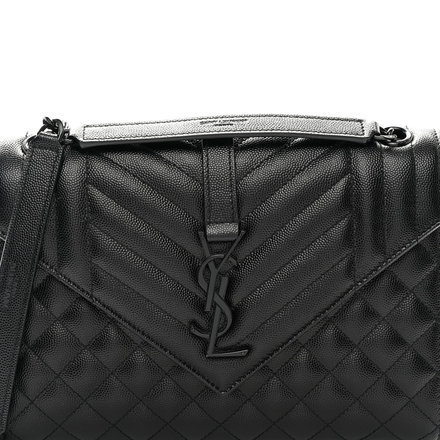 Grain De Poudre Textured Mixed Matelasse Triquilt Medium Monogram Monochrome Satchel Black