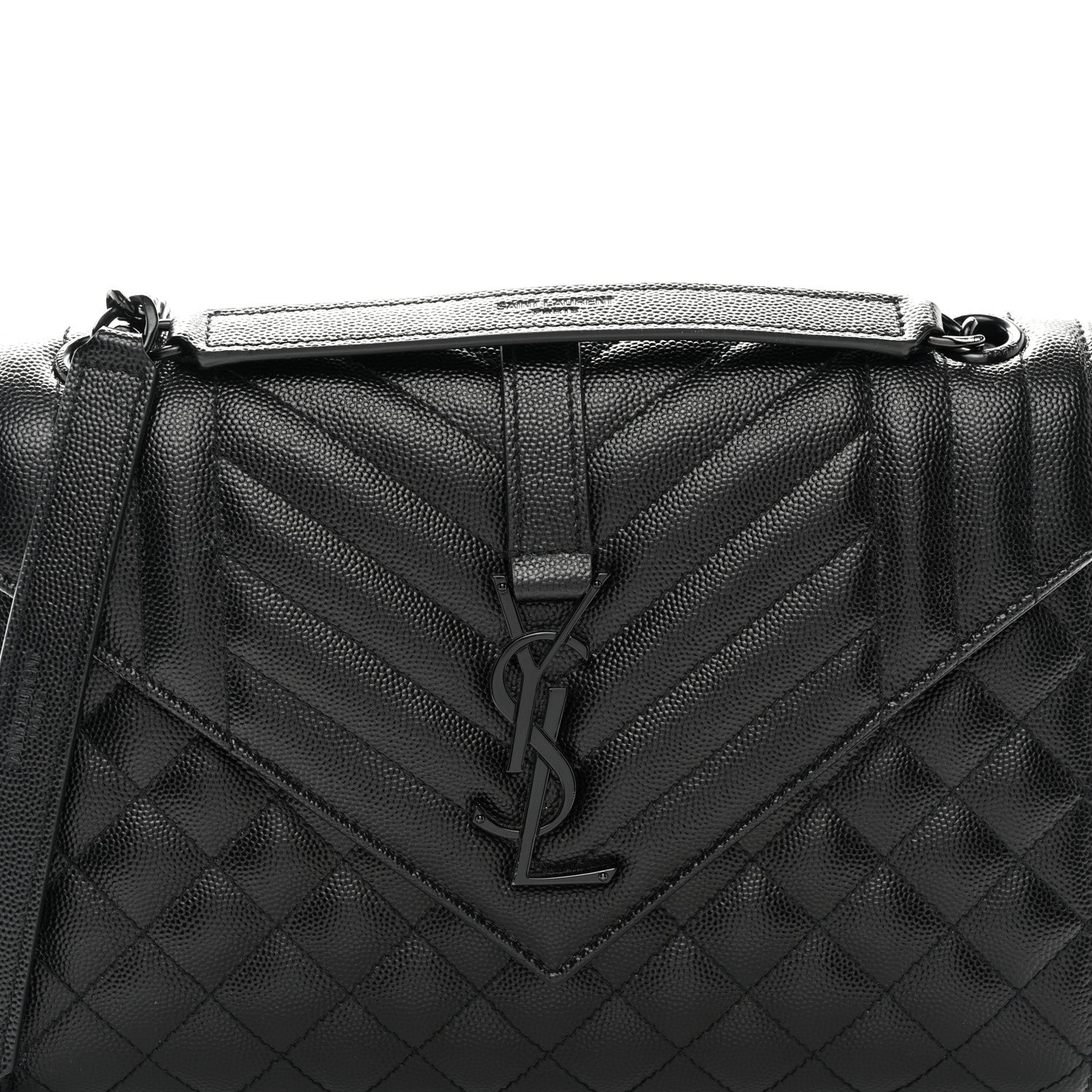 Saint Laurent Grain De Poudre Textured Mixed Matelasse Triquilt Medium Monogram Monochrome Satchel Black 9 of 11