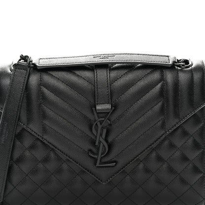 Saint Laurent Grain De Poudre Textured Mixed Matelasse Triquilt Medium Monogram Monochrome Satchel Black 9 of 11