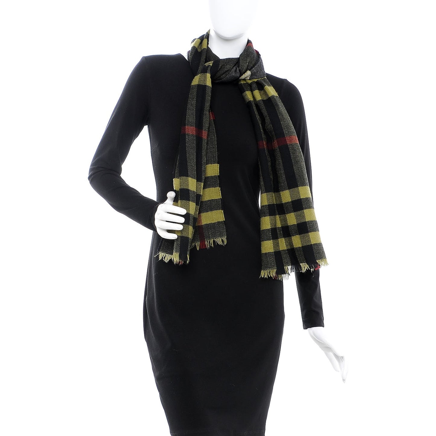 Merino Wool Cashmere Classic Check Scarf Green