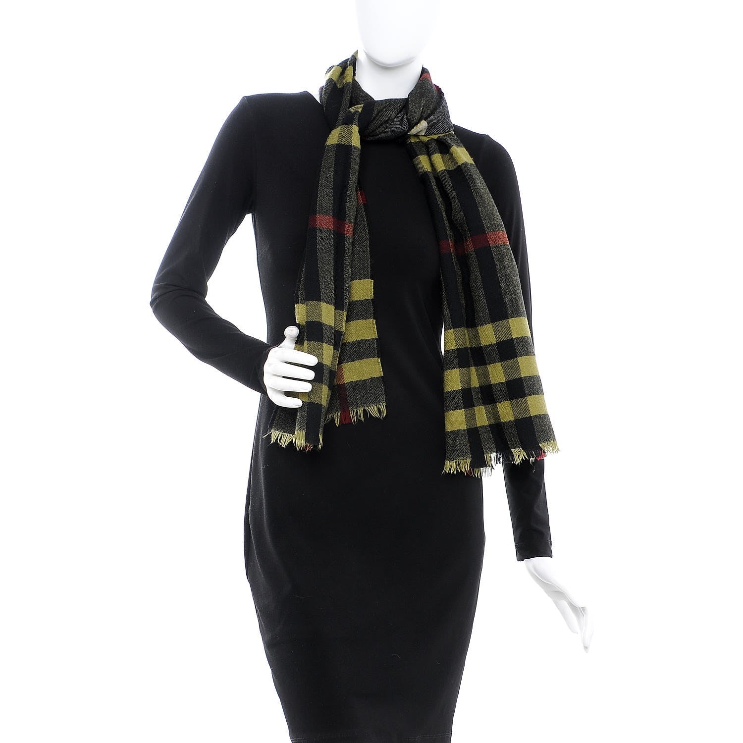 Burberry Merino Wool Cashmere Classic Check Scarf Green 2 of 4