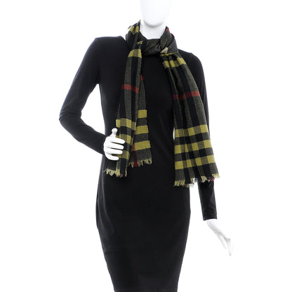Burberry Merino Wool Cashmere Classic Check Scarf Green 2 of 4
