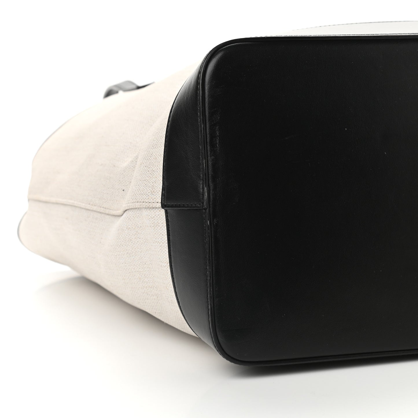 Canvas Calfskin Teddy Drawstring Shopping Tote White Black