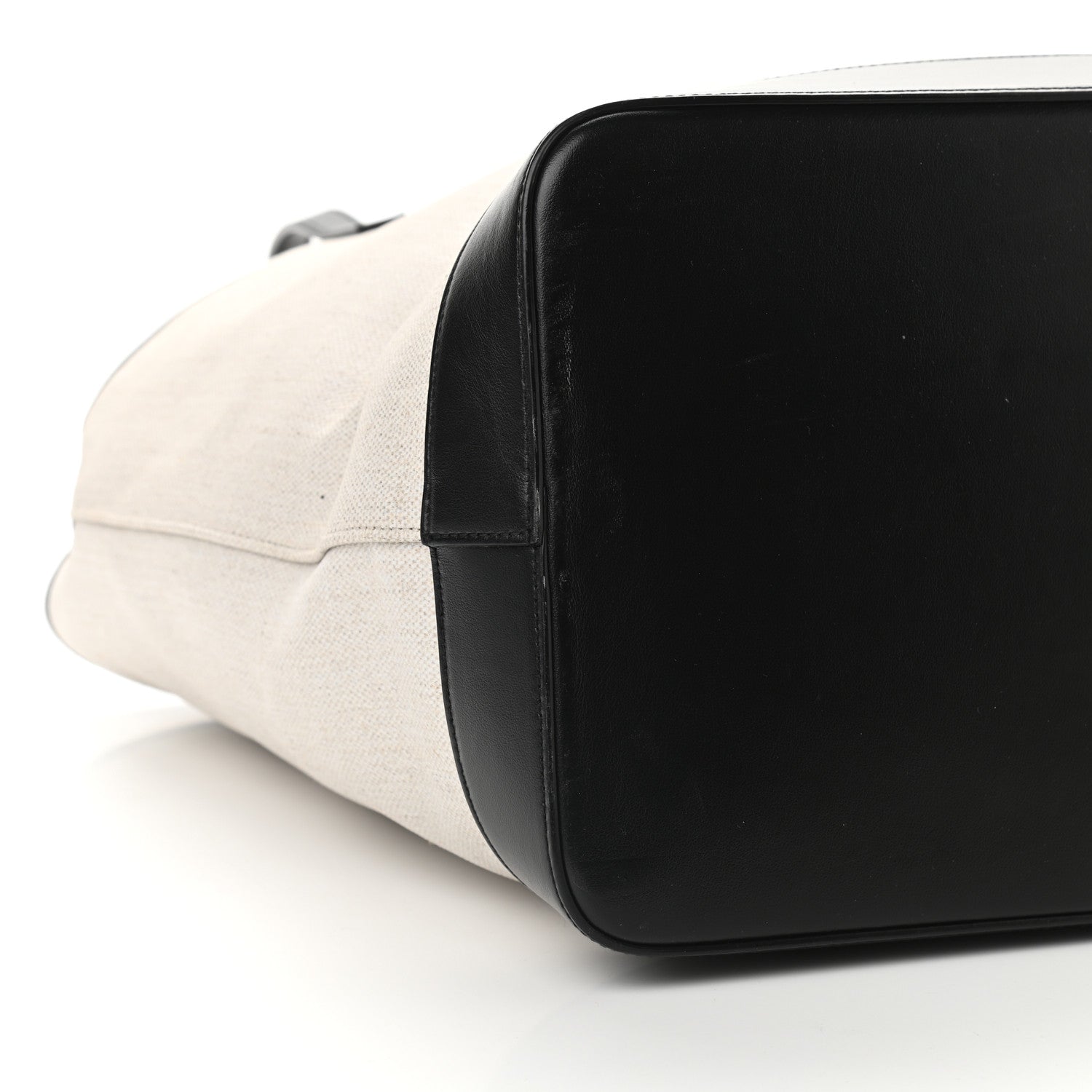 Saint Laurent Canvas Calfskin Teddy Drawstring Shopping Tote White Black 10 of 11
