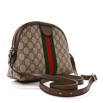 Gucci GG Supreme Monogram Textured Dollar Calfskin Web Small Ophidia Dome Shoulder Bag Beige Ebony New Acero 2 of 11
