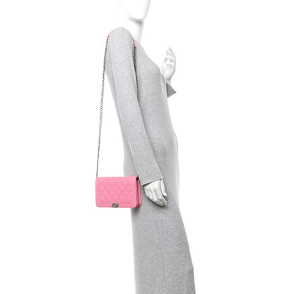 Chanel Caviar Quilted Boy Wallet On Chain WOC Pink 2 of 14