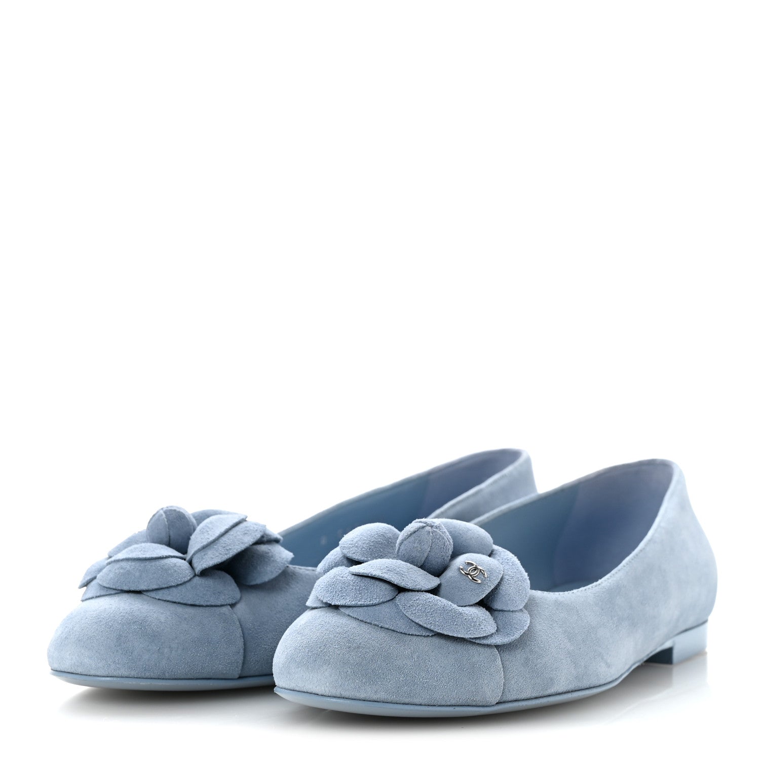 Chanel Suede Cap Toe Camellia Ballerina Flats 36.5 Light Blue 4 of 10