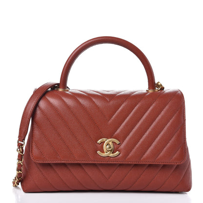 Chanel Caviar Chevron Quilted Small Coco Handle Flap Dark Orange 1 of 8