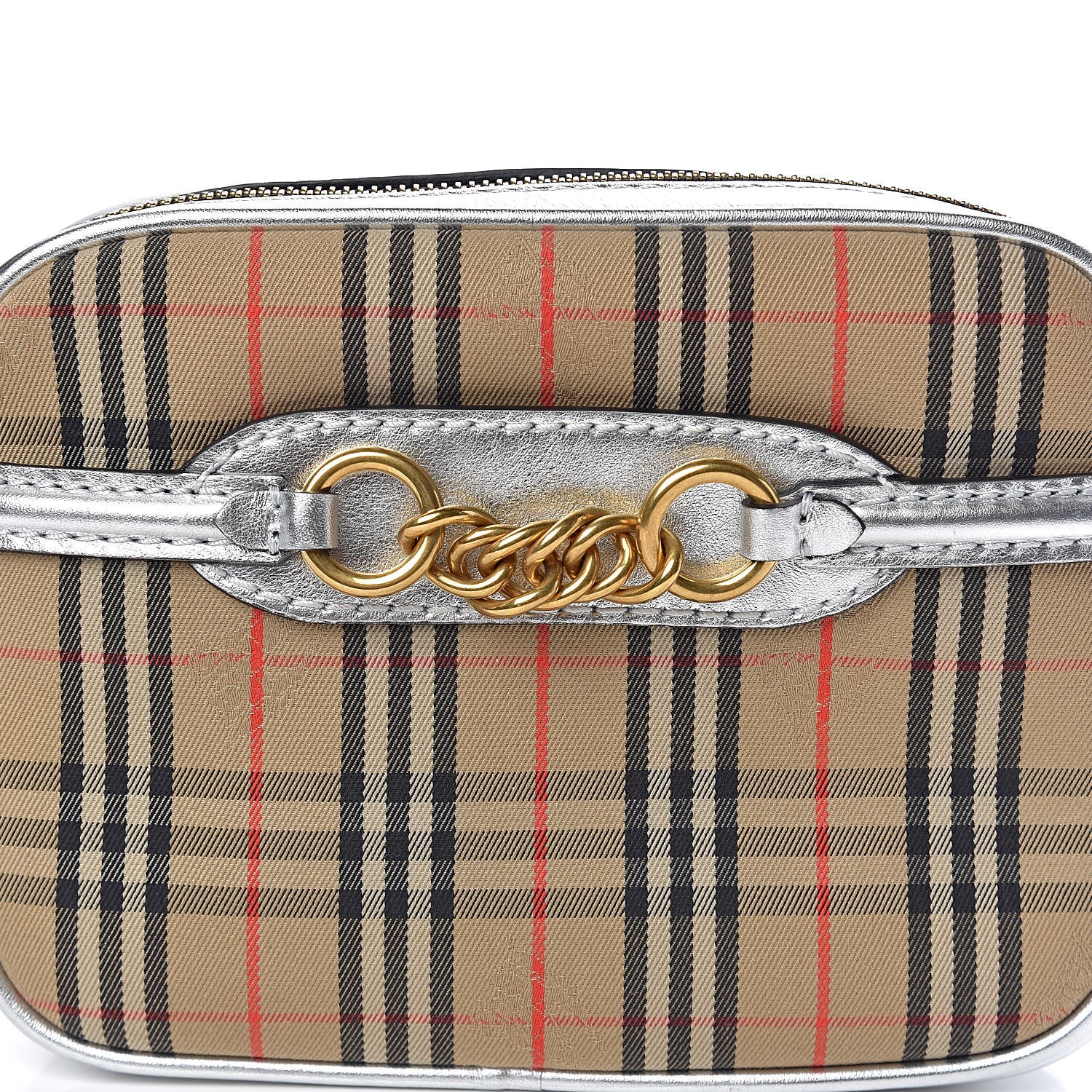 Burberry Metallic Smooth Calfskin 1983 Knight Check Link Bum Bag Silver 7 of 9