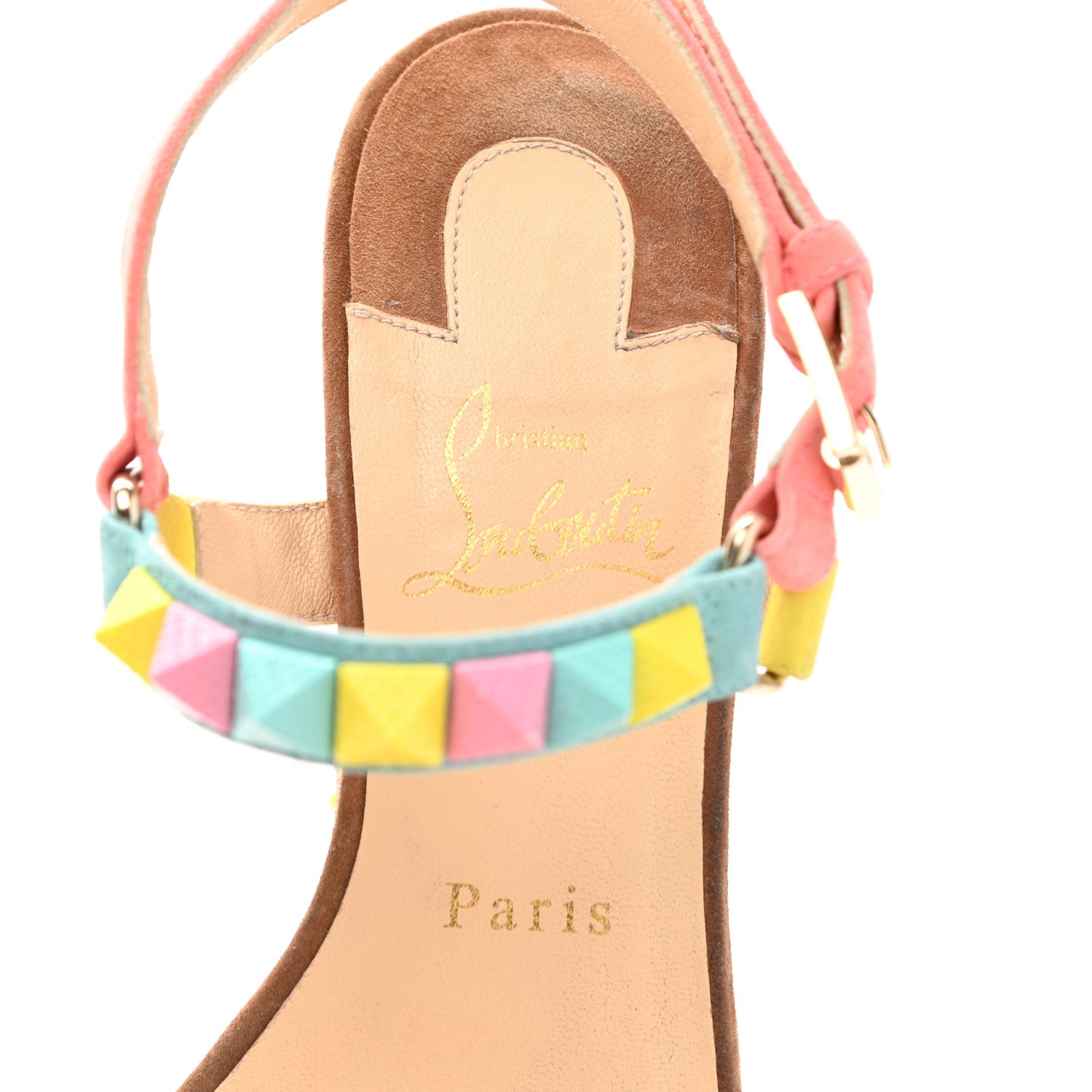 Christian Louboutin Veau Velours Pyraclou 110 Wedge Sandals 38 Biscotto 6 of 8