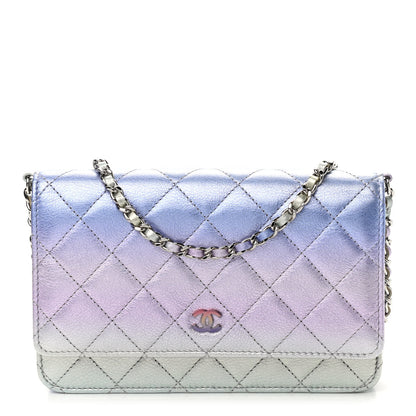 Chanel Gradient Metallic Calfskin Quilted Wallet On Chain WOC Silver Blue Yellow Purple 1 of 9