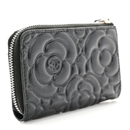 Chanel Lambskin Camellia Embossed Key Holder Case Black 3 of 13