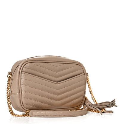 Saint Laurent Grain De Poudre Matelasse Monogram Mini Lou Camera Bag Dark Beige 3 of 10
