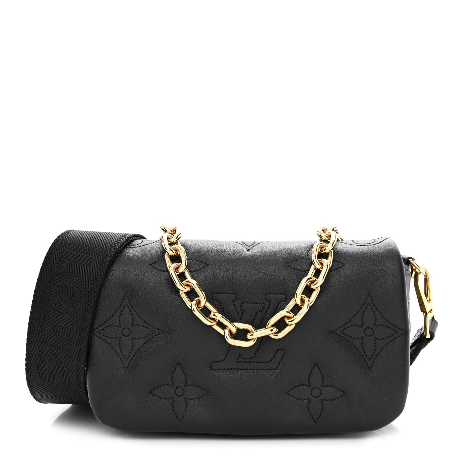 Louis Vuitton Calfskin Bubblegram Wallet On Strap Black 1 of 12