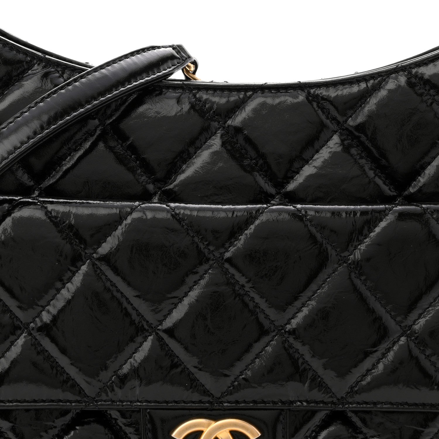 Chanel Shiny Crumpled Calfskin Quilted Large Wavy CC Hobo Black 8 of 10