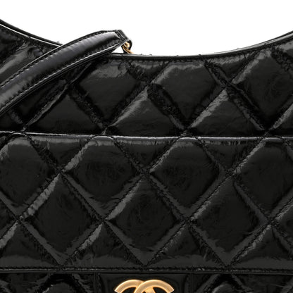 Chanel Shiny Crumpled Calfskin Quilted Large Wavy CC Hobo Black 8 of 10
