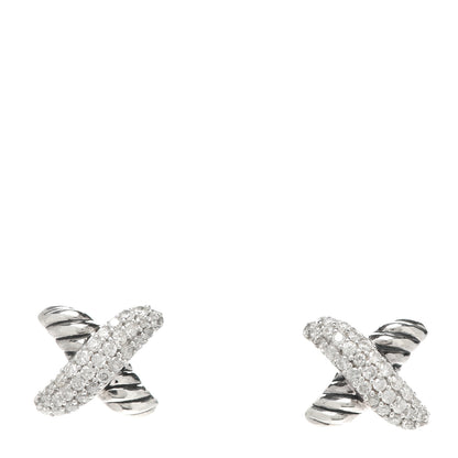 David Yurman Sterling Silver Diamond 8mm X Earrings 1 of 4