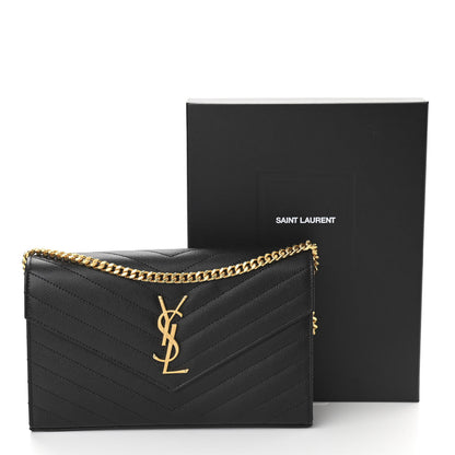 Saint Laurent Grain De Poudre Matelasse Chevron Monogram Chain Wallet Black 9 of 9