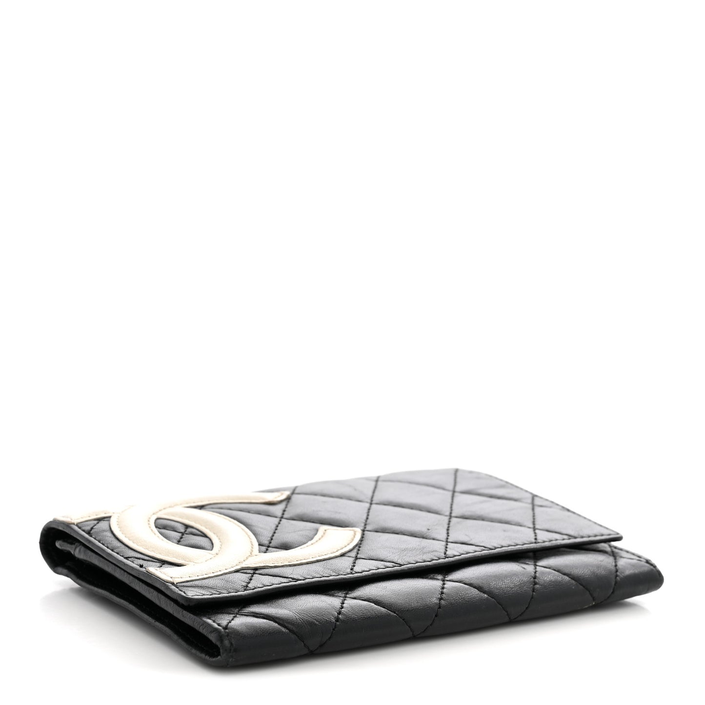 Calfskin Quilted Cambon Flap Wallet Black