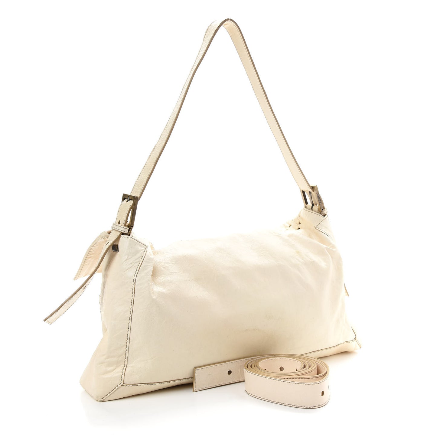 Goatskin Whipstitch Large Convertible Baguette White