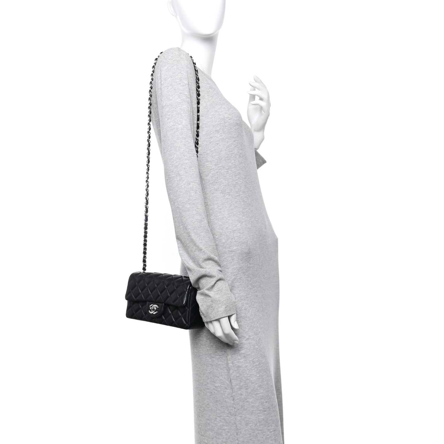 Lambskin Quilted Mini Rectangular Flap Black