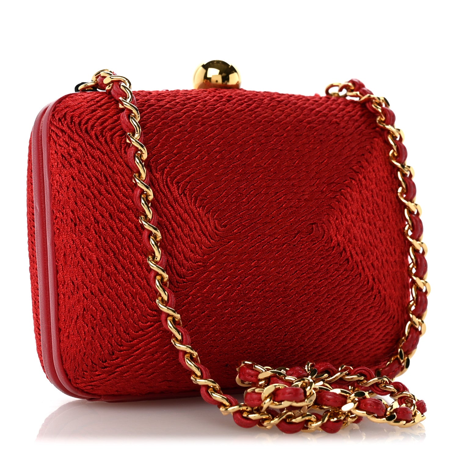 Chanel Woven Raffia Clutch With Chain Bag Red 2 of 12