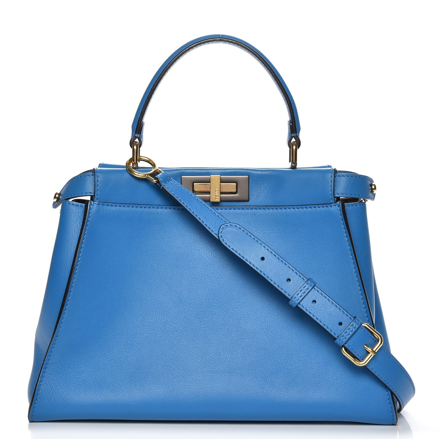 Fendi Vitello Seta Medium Peekaboo Iconic Satchel Blue Royal 1 of 8
