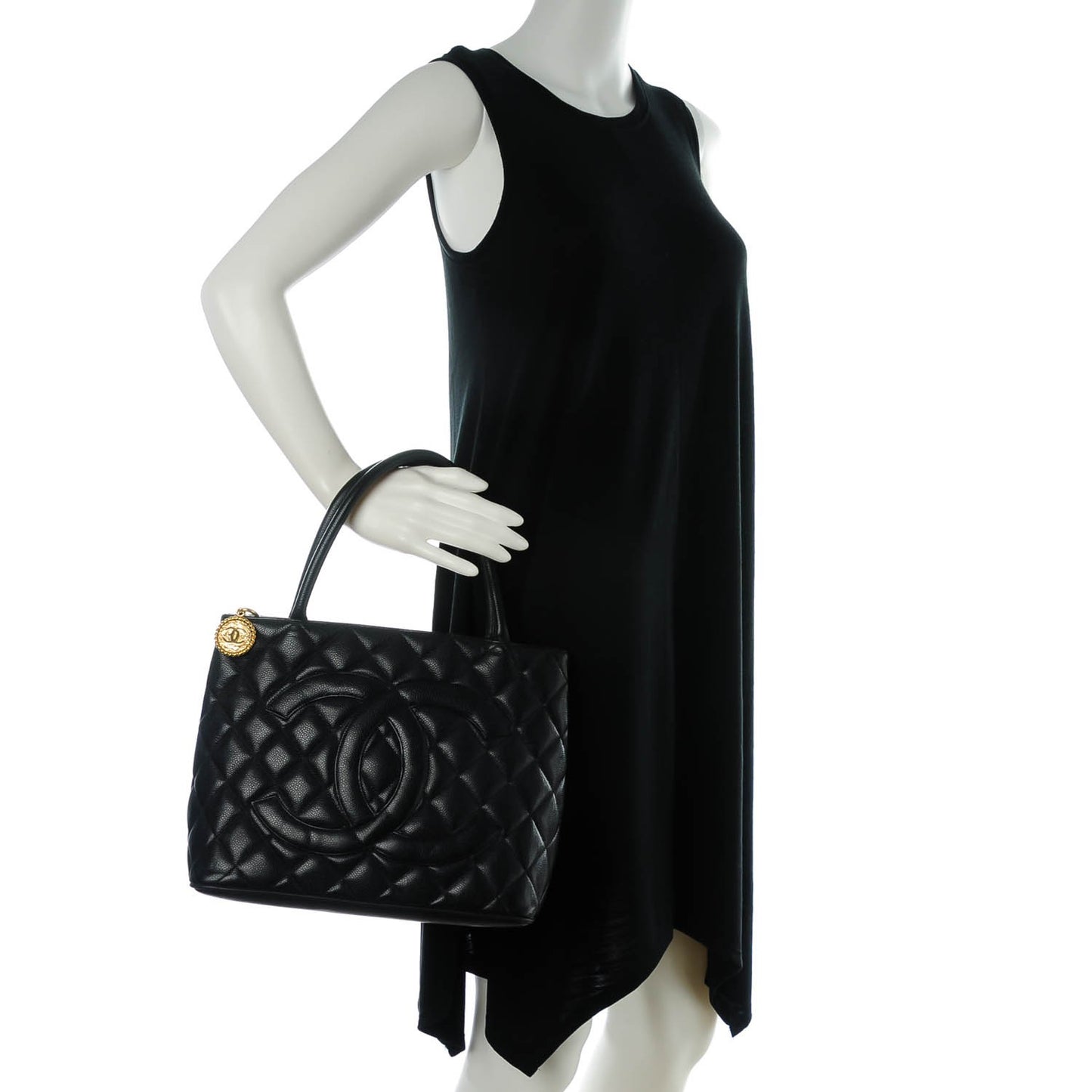 Caviar Quilted Medallion Tote Black