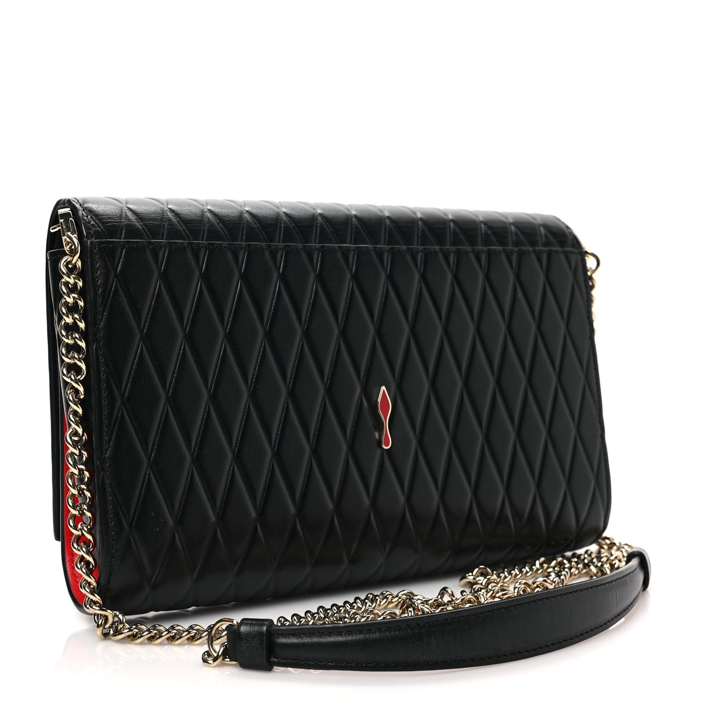Quilted Calfskin Spikes Loubinthesky Paloma Clutch Black Multimetal