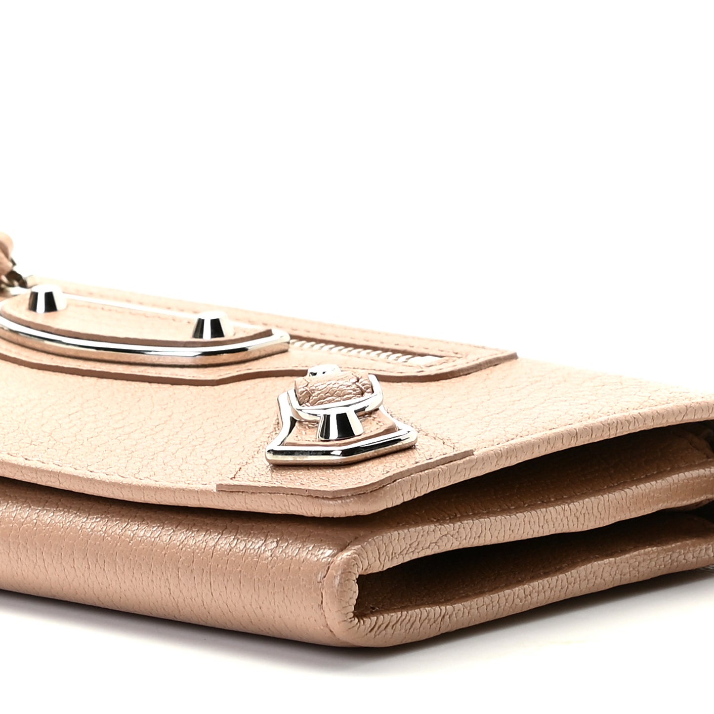 Chevre Silver Metallic Edge Hardware Money Wallet Rose Des Sables