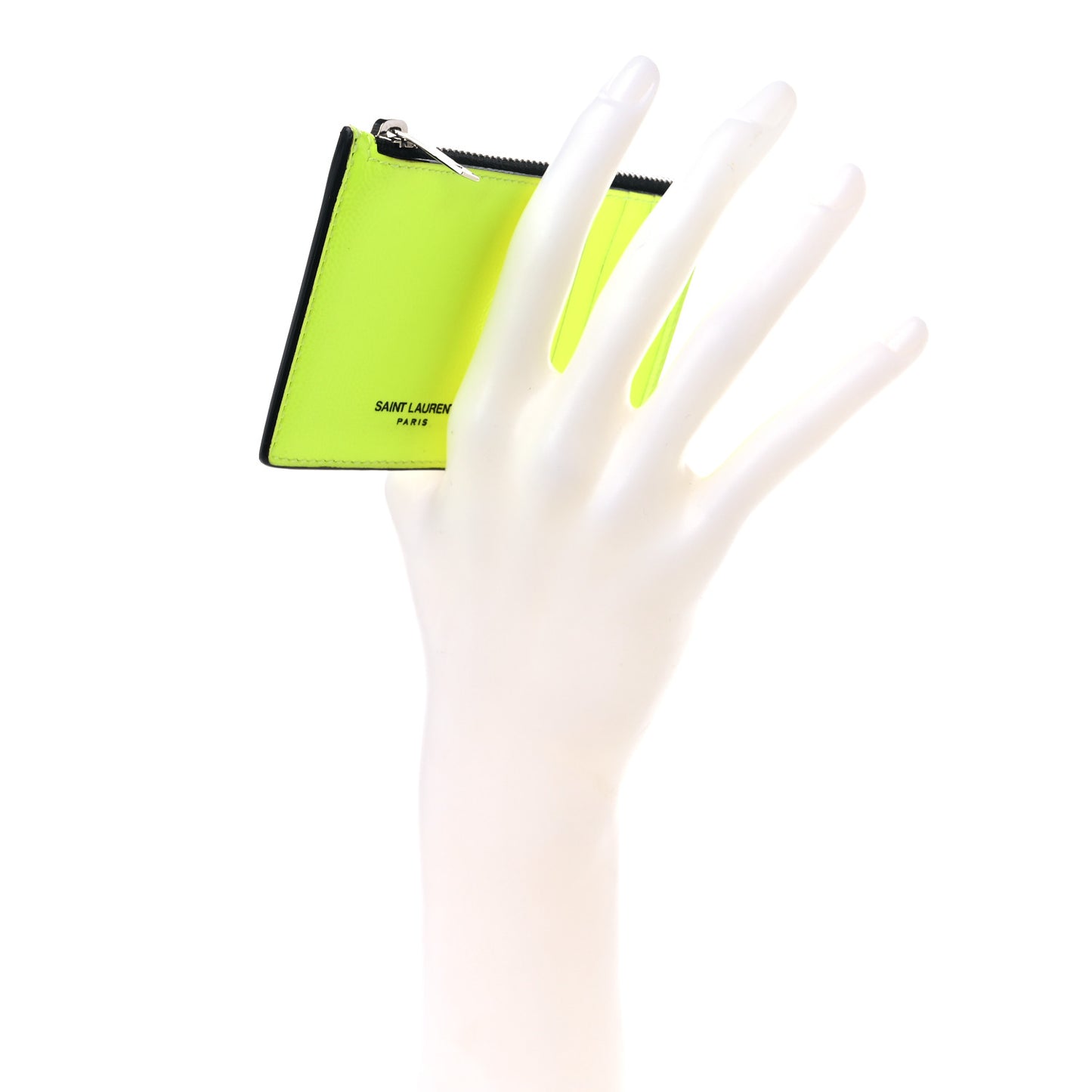 Patent Calfskin 5 Fragments Zip Card Case Neon Yellow