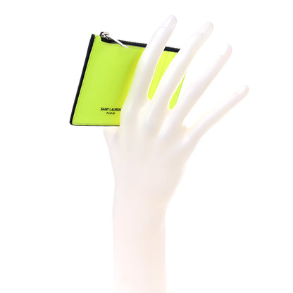 Saint Laurent Patent Calfskin 5 Fragments Zip Card Case Neon Yellow 2 of 8
