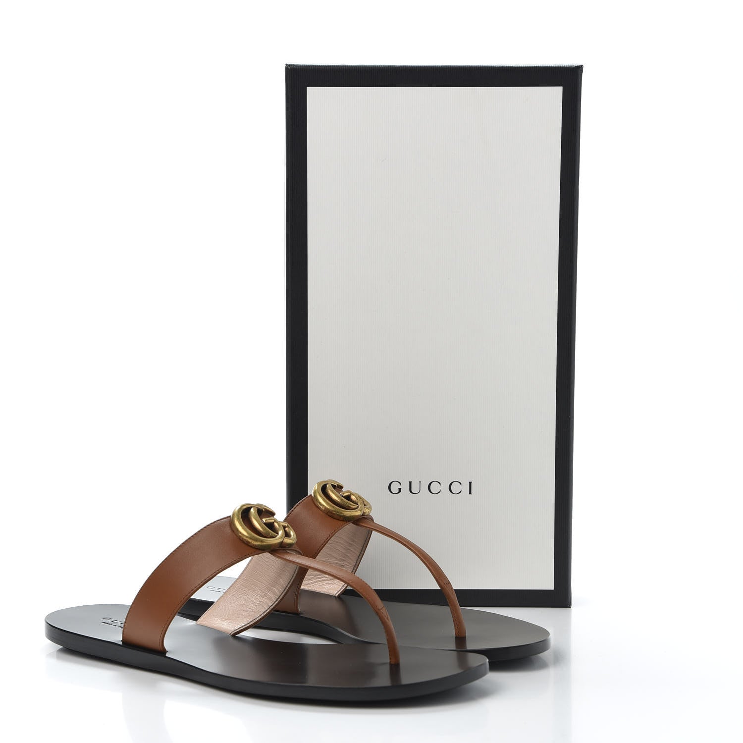Gucci Calfskin GG Marmont Thong Sandals 39 Cognac 9 of 9