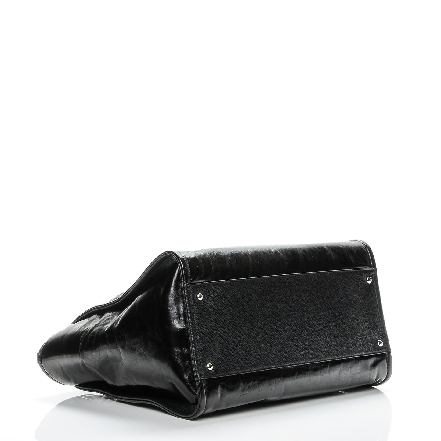 Glazed Calfskin Large Deauville Tote Black