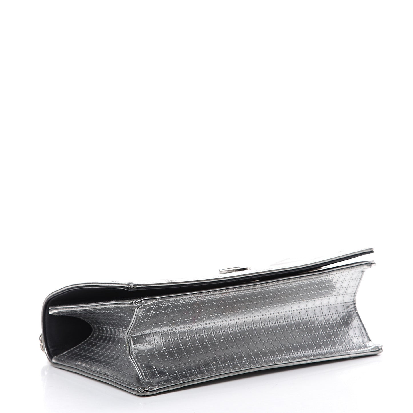 Metallic Patent Micro-Cannage Medium Diorama Flap Bag Silver