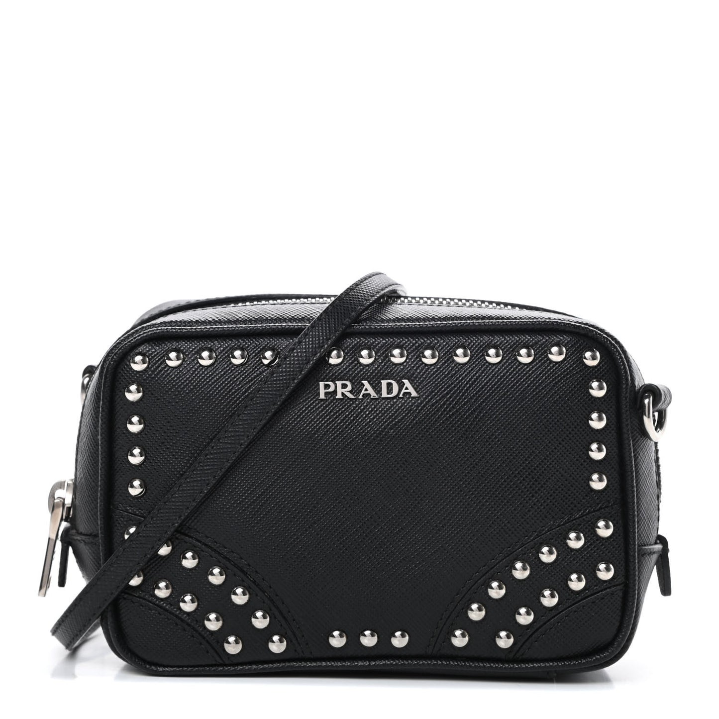 Saffiano Studded Mini Camera Crossbody Black