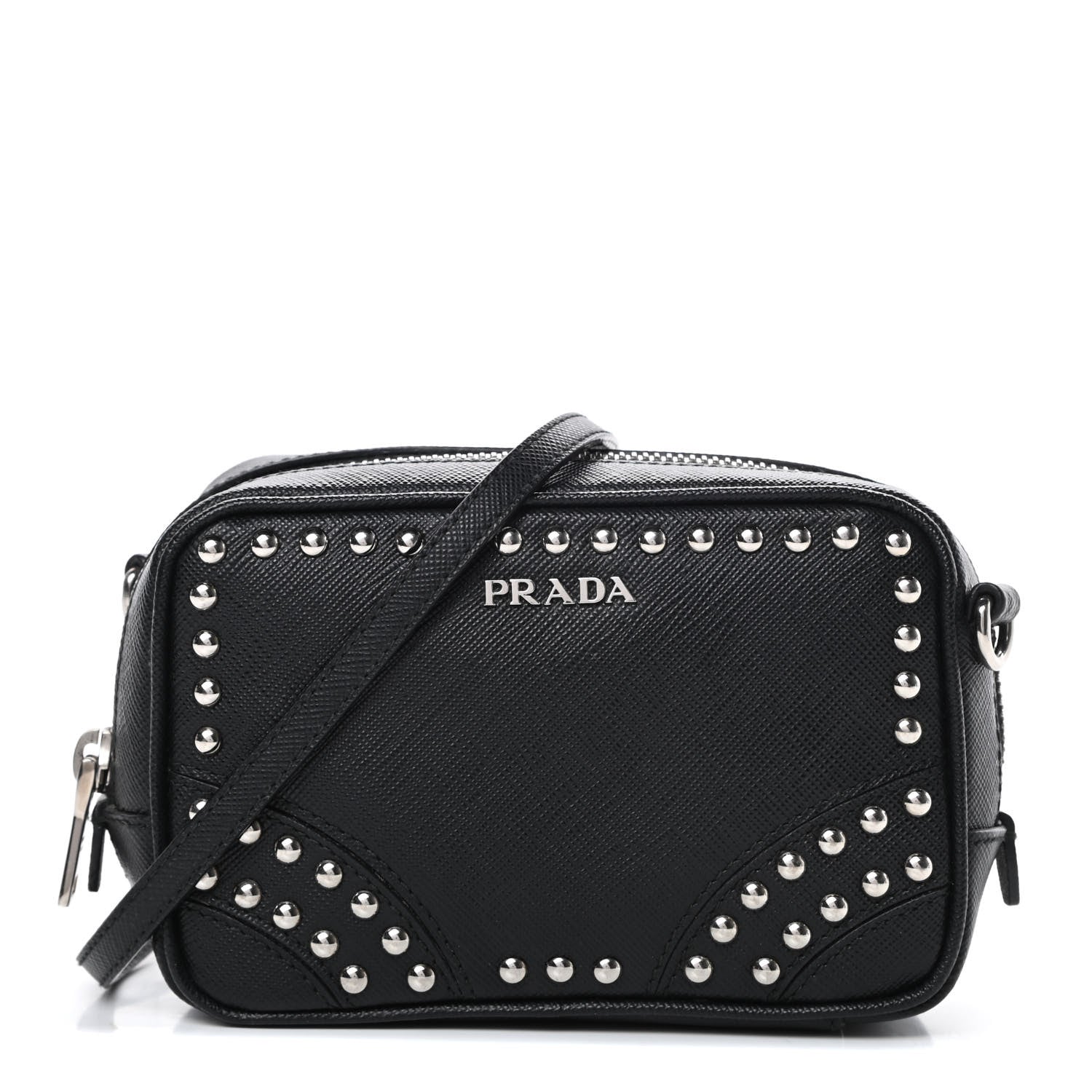 Prada Saffiano Studded Mini Camera Crossbody Black 1 of 10