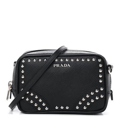 Prada Saffiano Studded Mini Camera Crossbody Black 1 of 10