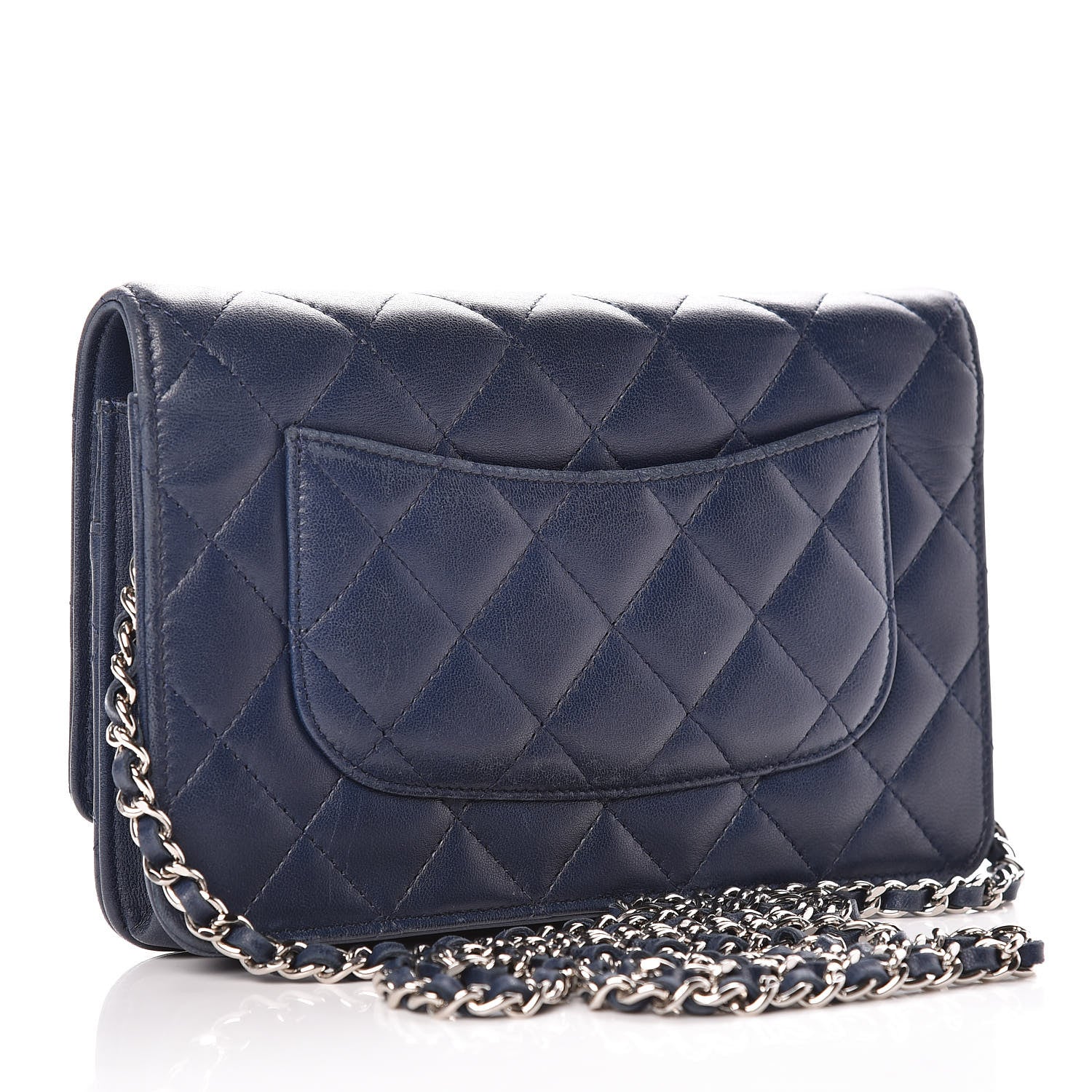 Chanel Lambskin Quilted Wallet On Chain WOC Blue 3 of 16