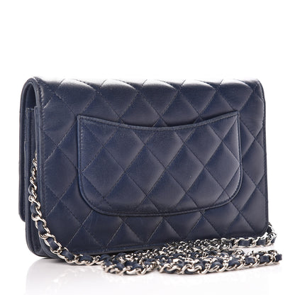 Chanel Lambskin Quilted Wallet On Chain WOC Blue 3 of 16