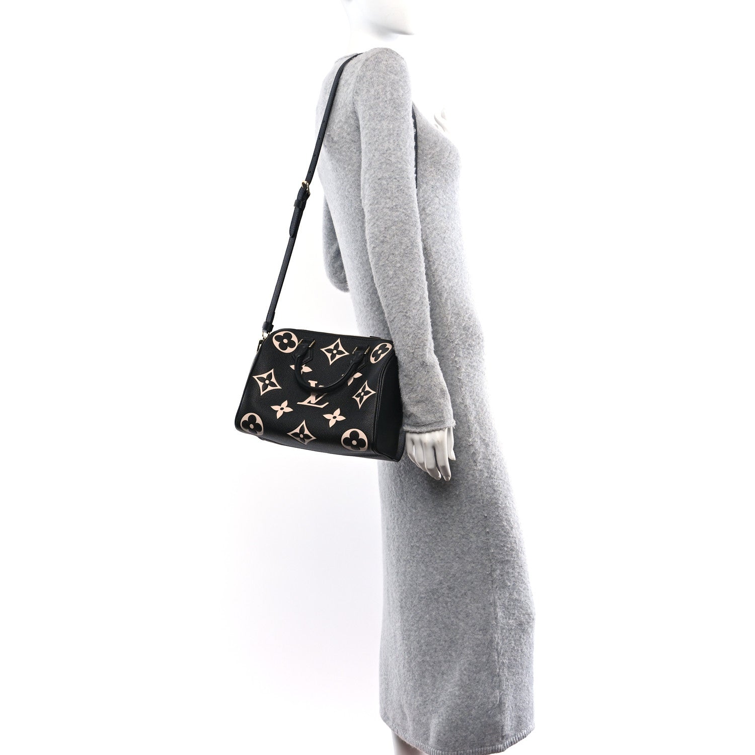 Louis Vuitton Empreinte Monogram Giant Speedy Bandouliere 25 Black Beige 2 of 9