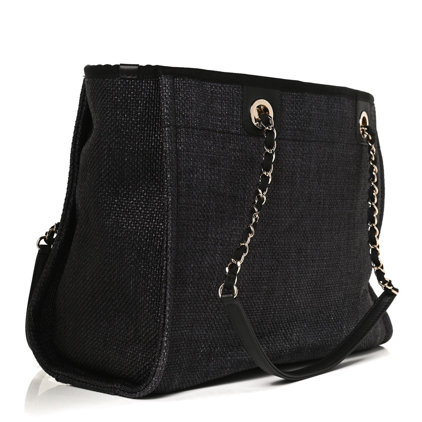 Woven Straw Raffia Small Deauville Tote Black